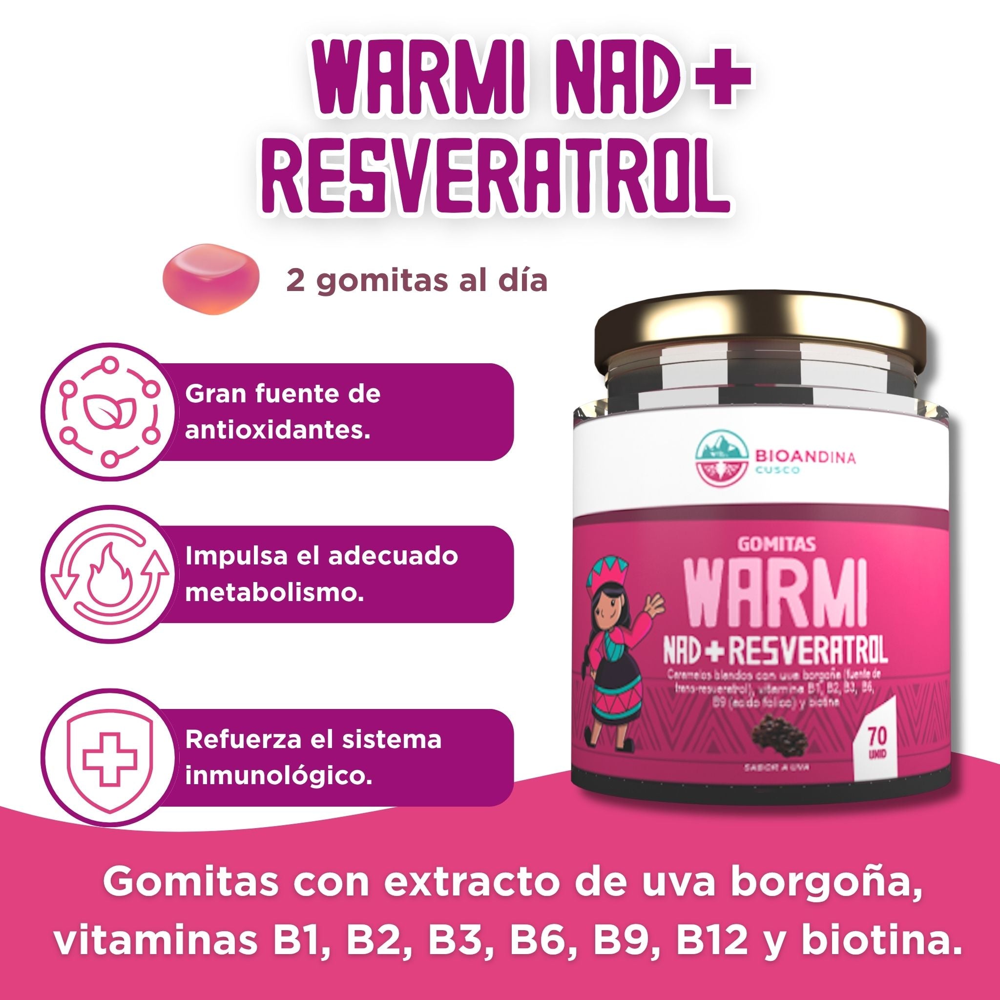 Warmi NAD+ Resveratrol | Gomitas con Vitaminas para Mujeres